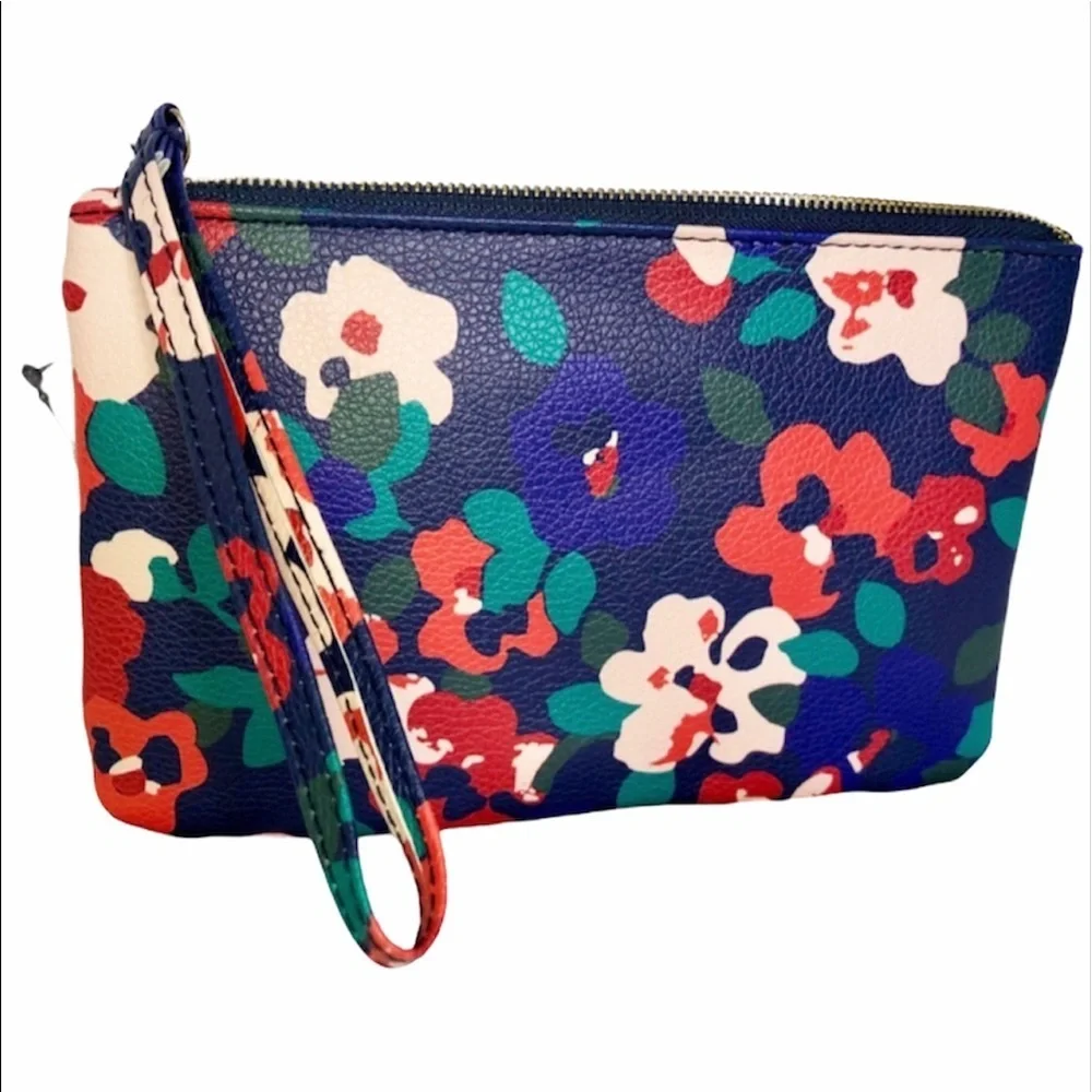 Apt 9 Navy Blue Cluster Floral Zip up Wristlet